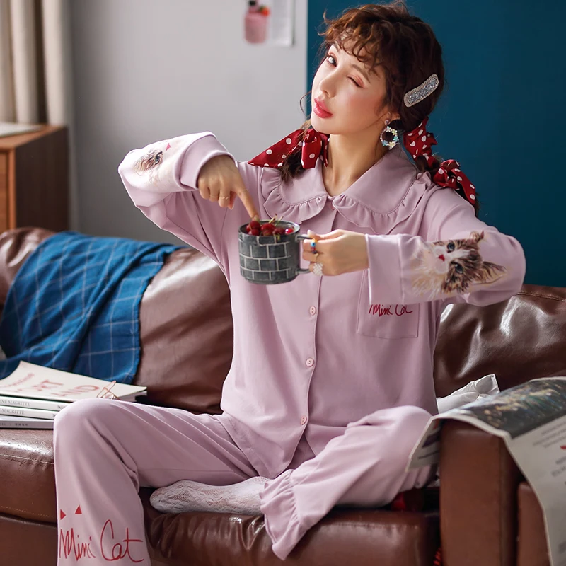 Пижама женская пижамный комплект с длинным рукавом из 100% хлопка|womens pajamas set|pajama