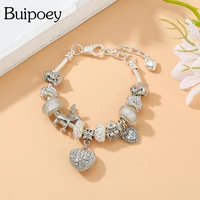 buipoey silver color crystal heart pendant animal charm bracelets for boy girls original reindeer sheep hedgehog beads bracelets