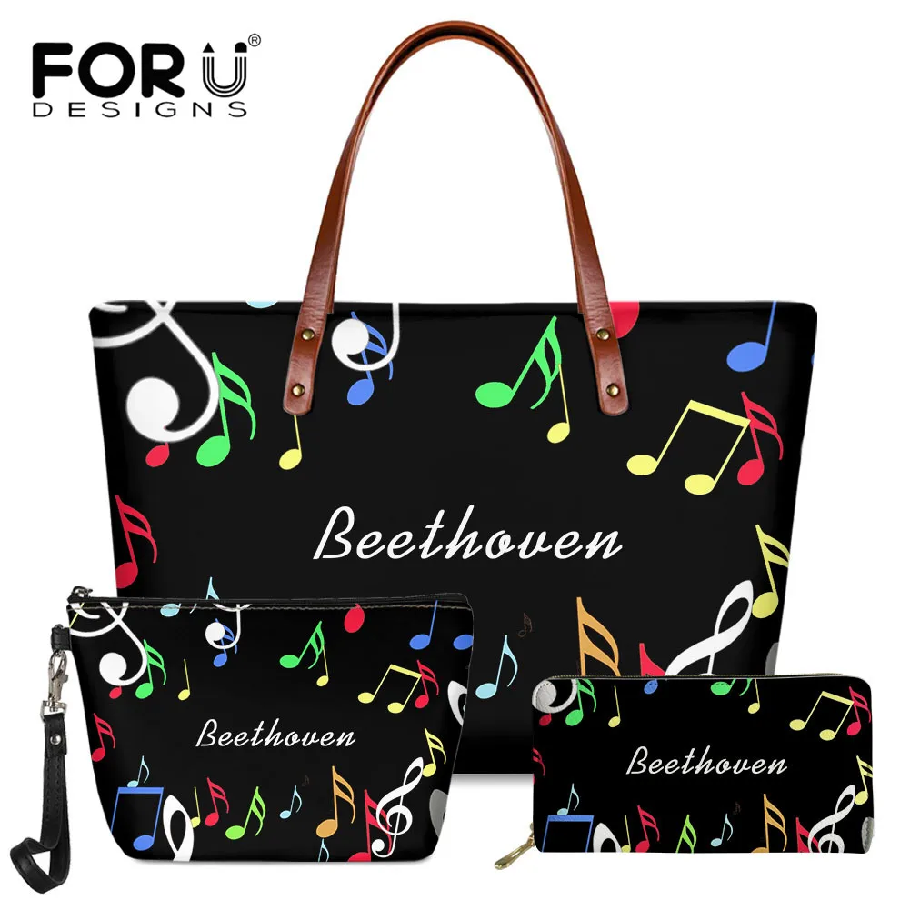 

FORUDESIGNS Women Luxury Tote Bags Set Music Note Pattern Top-Handle Bag for Ladies Large Capacity Female Handbag Shoulder Bag