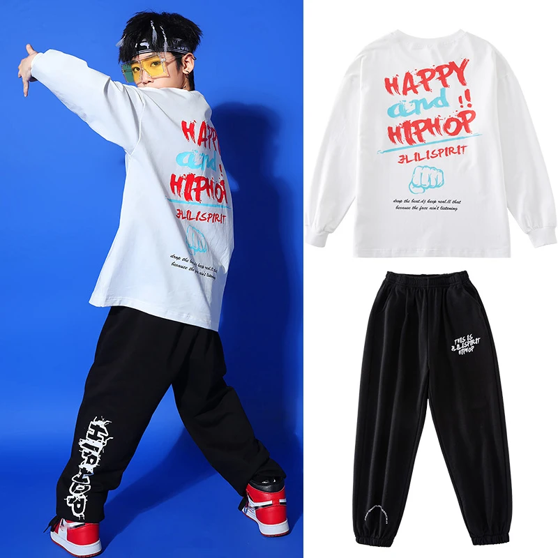 

2021 Jazz Dance Costumes For Boys Long Sleeve Shirts Black Sports Pants Hip Hop Dance Clothes Stage Outfits Rave Clothes SL4484