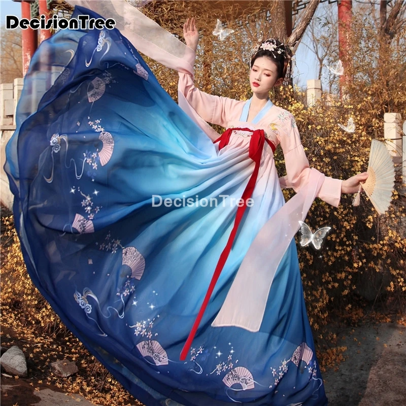 

2022 ancient chinese traditional clothing hanfu women girls stage performance folk dance costume crane pattern gauze dress