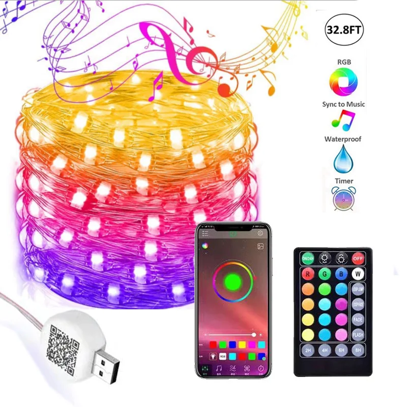 Светодиодная музыкальная RGB Гирлянда с медным проводом лампа управлением через