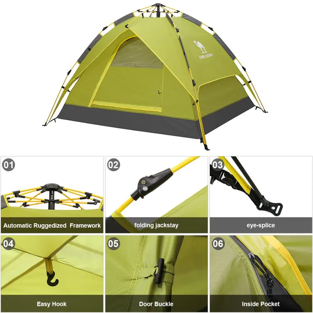 Billig KAMEL 3-4 Personen Double Schicht Frühling-geladen Automatische Zelt Outdoor Camping Wandern Reise Zelt Wasserdicht Verdicken Familie Zelte