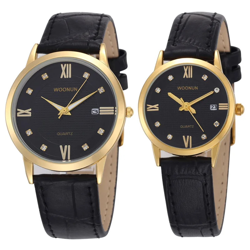 Fake AAA 2023 Luxury Brand Couple Watches Leather Strap Quartz Wristwatches Men Women's Casual Stainless Wristwatches Gifts Set