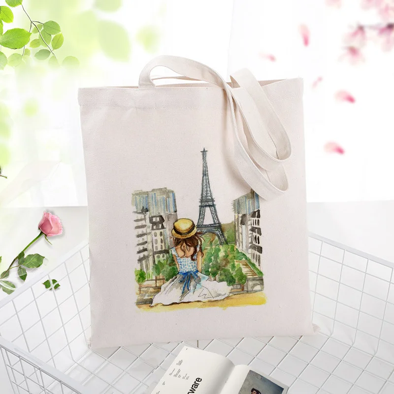 Картина из Парижа Холщовая Сумка сумка для повседневного использования текст