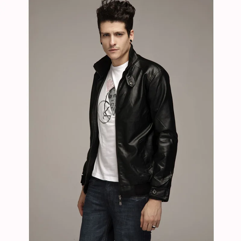2019 autumn and winter new men's leather jacket stand collar zipper pu men motorcycle | Мужская одежда