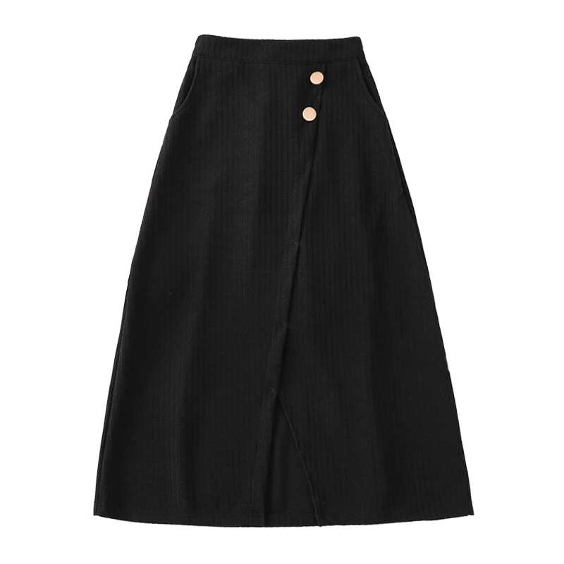 

6xl plus big size vintage women 2020 spring autumn winter korean black gray elegant knitted skirts female fairy high waist A5400