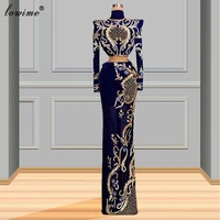 royal blue beading evening dresses long sleeves formal celebrity dresses for women fashion couture arabic vestido de fiesta