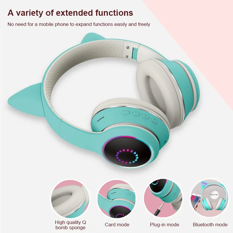 

Cat Ear Bluetooth Headset AKZ-K26 Luminous Head-mounted Support TF Card Portable Fashionable Computer Wireless Gaming Headphone