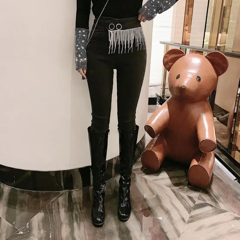 Брюки-карандаш женские облегающие модные эластичные джинсовые штаны с