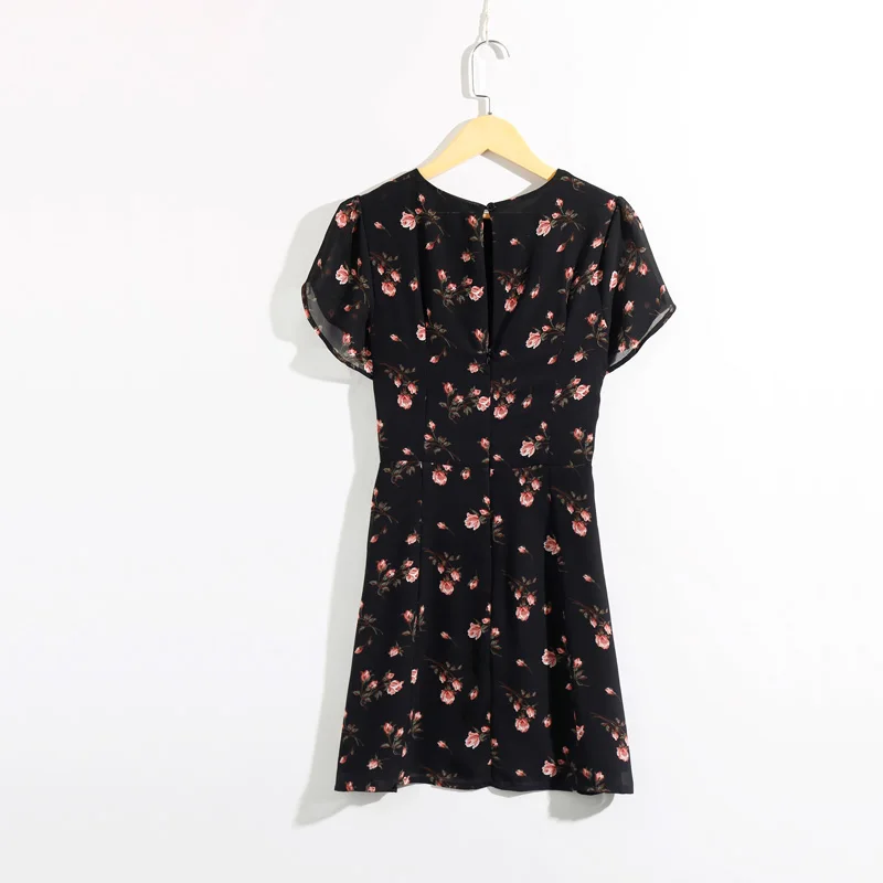 

Summer women dress casual round neck short sleeve flower print dress Slim Vestidos