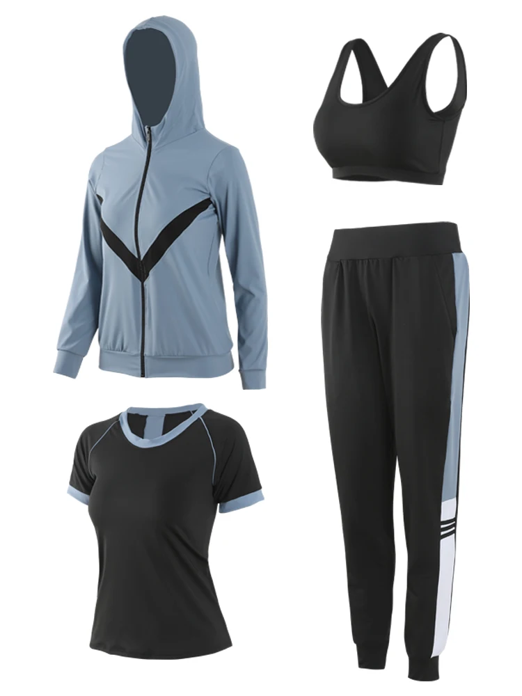 Брендовый Женский фитнес-набор 4 в 1 набор для йоги черный бюстгальтер штаны