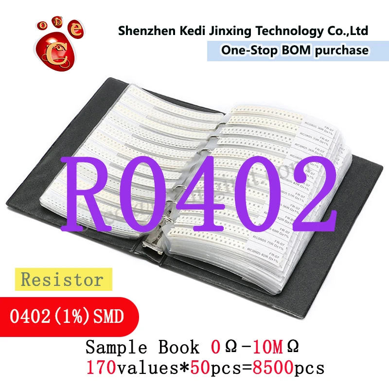 

0402 SMD Resistor Sample Book 170values*50pcs=8500pcs 1% 0ohm to 10M Chip Resistor Assorted Kit