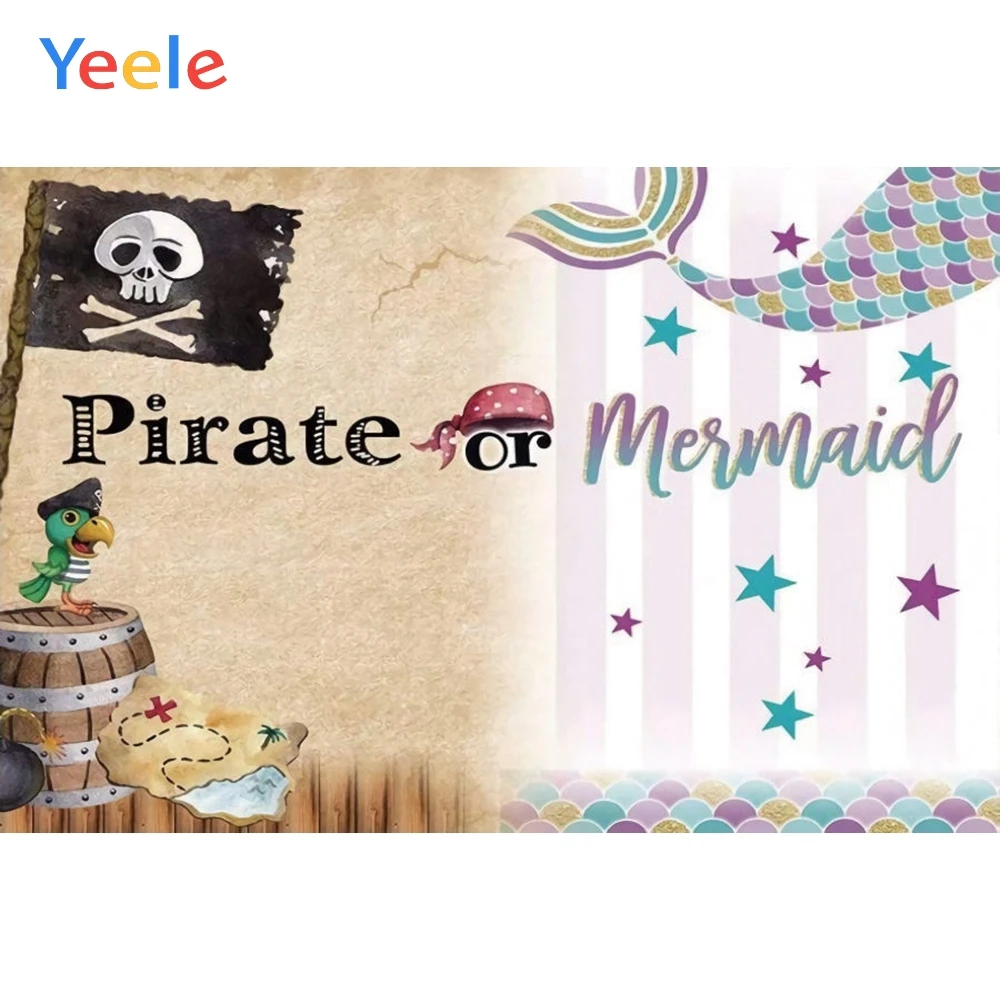 Виниловый фон для фотосъемки новорожденных с изображением пиратской русалки и