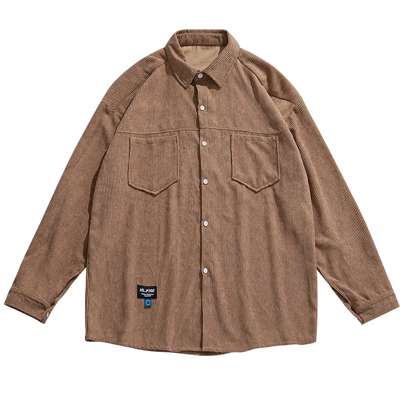 

Мужская Вельветовая рубашка с длинным рукавом, в полоску, с воротником-стойкой