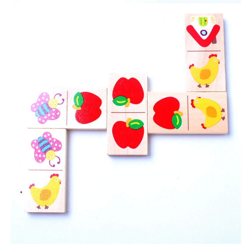 28 шт. детские игрушки деревянные фрукты животных распознавать блоки домино