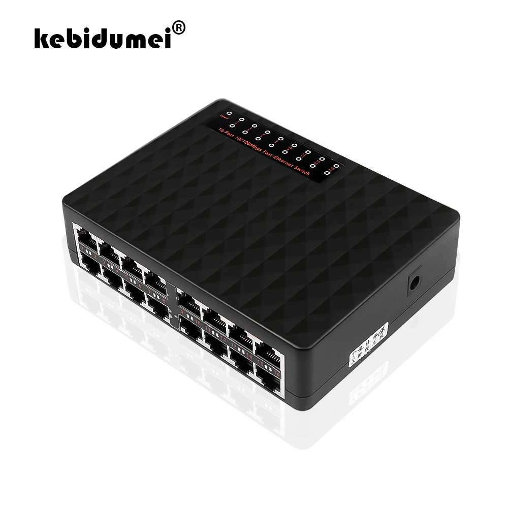 

Ethernet-коммутатор kebidumei, 16 портов на 10/100 Мбит/с, сетевой коммутатор Ethernet, переключатель LAN RJ45, хаб Vlan для настольного ПК, переключатель