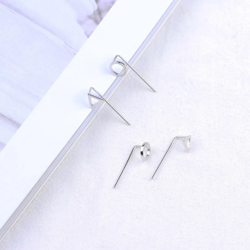 100% 925 Sterling Silver Earrings Fashion Geometric Triangle Round Stud For Women Men |