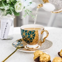 luxury bone china tea cup saucer spoon set 250ml coffee cup gold porcelain tea set ceramic teacup cafe espresso cup dropship