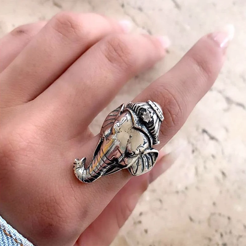

Docona Ancient Silver Color Elephant Rings for Women Men Punk Animal Geometric Joint Ring 2021 New Jewelry Wholesale Anillos