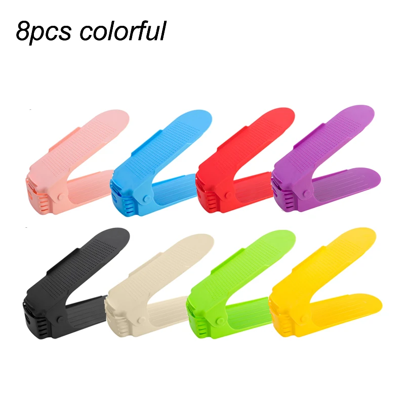 8PCS---Colorful 8 шт. Adjustab двойной органайзер для обуви современный чистящий стеллаж хранение обуви пластиковые органайзеры для гостиной обуви обувной ящик Подставка Полка - Цвет: 8PCS---Colorful