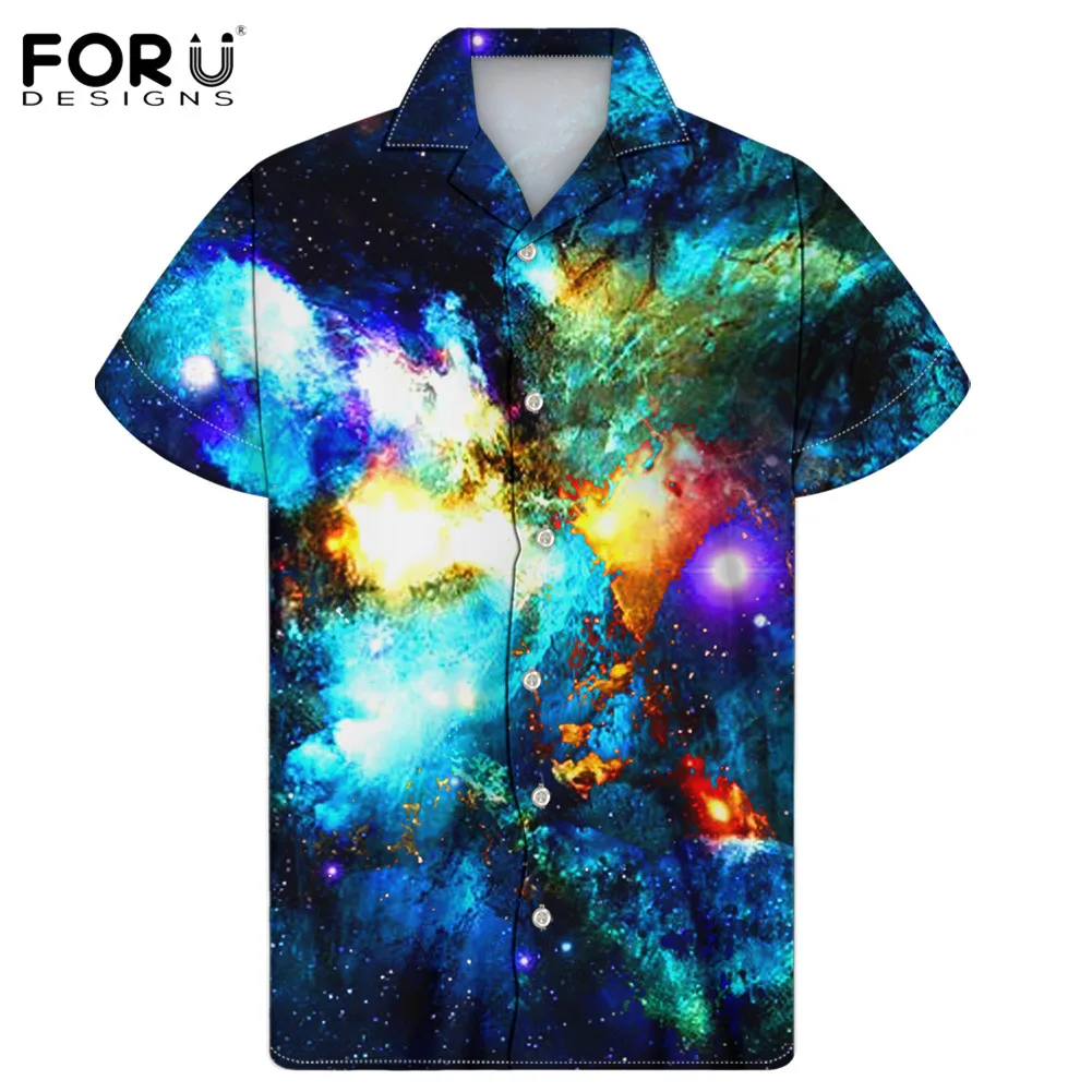 

FORUDESIGNS 3D Галактический красочный принт мужские повседневные рубашки с подставкой топы рубашки мужская кубинская одежда для отпуска Блузы Т...