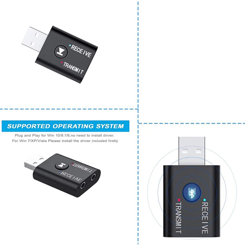

Bluetooth 5.0 Wireless Receiver Transfer Dongle, 2-In-1 Wireless Bluetooth Adapter for o Support Windows XP Vista