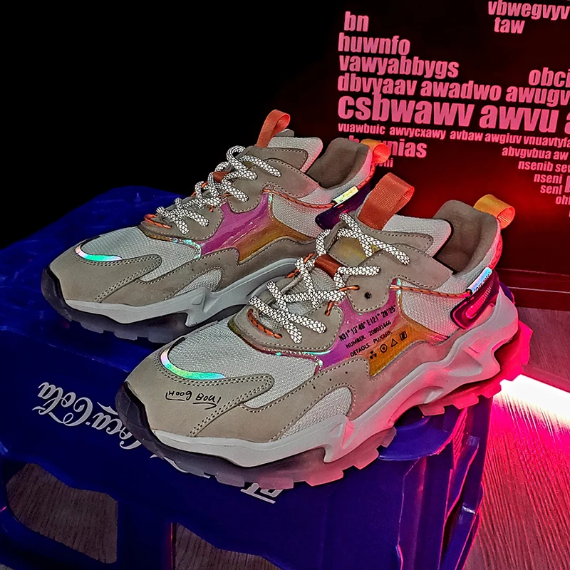 

Men's casual autumn shoes, breathable mesh luminous slippers, thick soled sports shoes