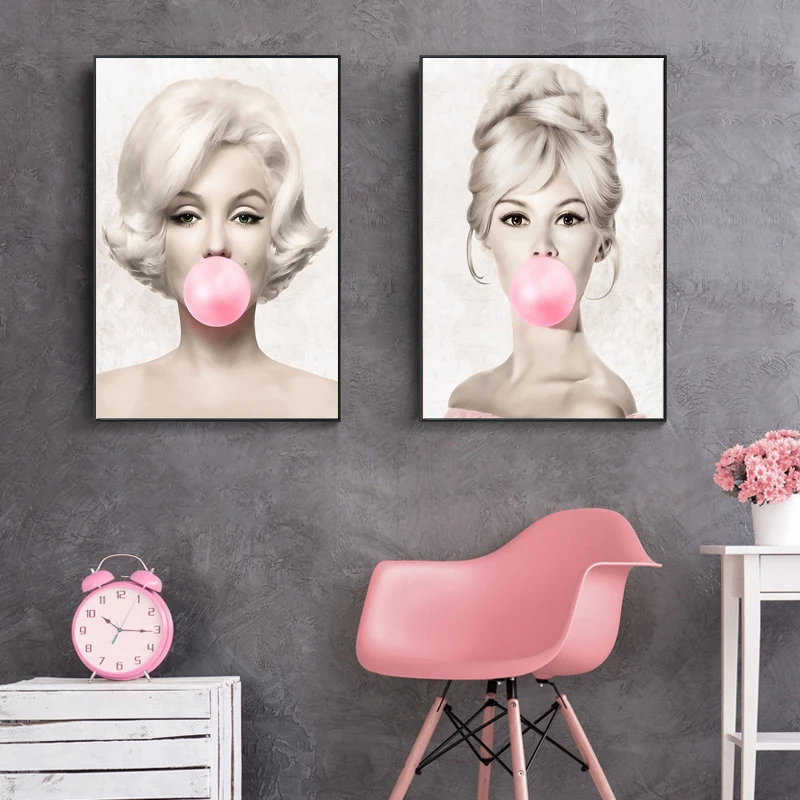 Hepburn Female Movie Star Actress Bubble Gum Wall Canvas Posters and Prints Painting Pictures Home Living Room Decoration | Дом и сад
