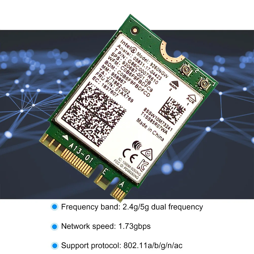 

9260NGW 1,73 Гбит/с Dual Band сетевая карта Wi-Fi 2,4G/5G M.2 NGFF Беспроводной адаптер рабочего Dual Band Беспроводной Вай-Фай адаптер