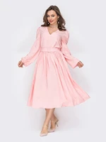 women casual lantern sleeve belt a line party dress sexy v neck pink color office lady dress 2021 autumn new fashion prom dress