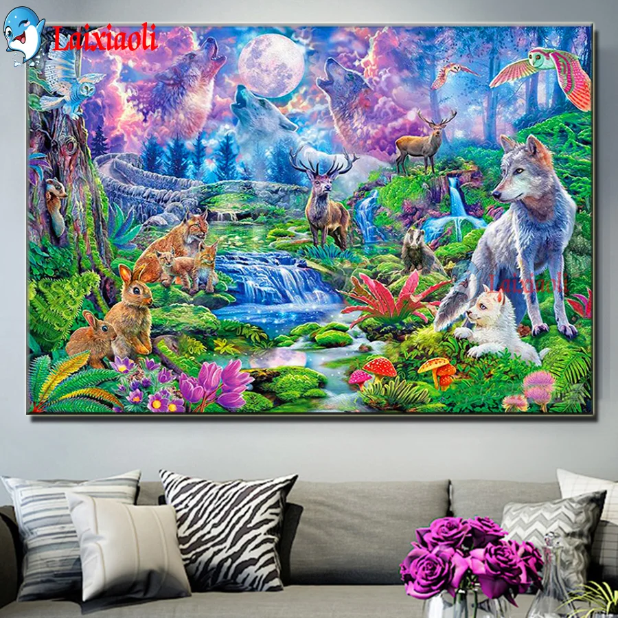 

100% Full 5D Diy Daimond Painting "Forest Wolf Soul" 3D Diamond Embroidery Round Rhinestones Diamant Painting forest Animals art