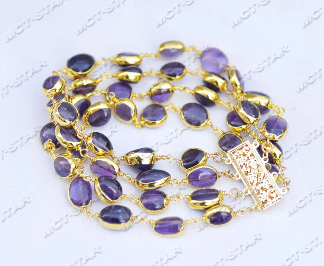 

MCT·STAR Z11676 4Row 8" 13mm Natural Purple Baroque Amethyst gold-plating Chain Bracelet