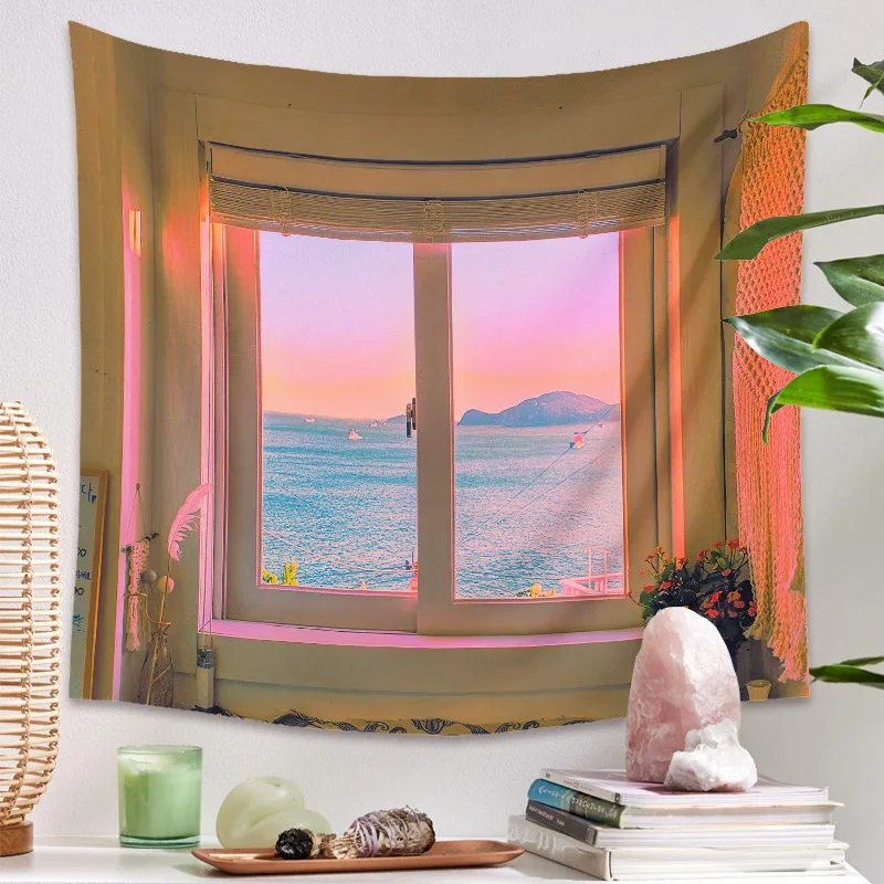 Настенный гобелен с рисунком подоконника подвесная ткань в скандинавском стиле