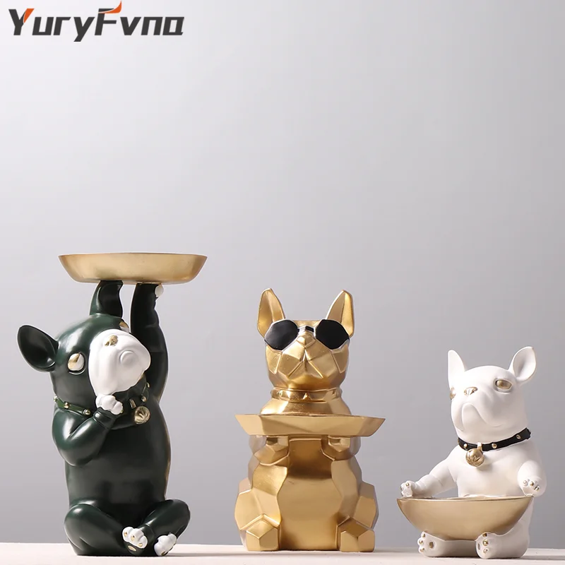 YuryFvna Nordic смолы панель в форме французского бульдога хранения украшения с