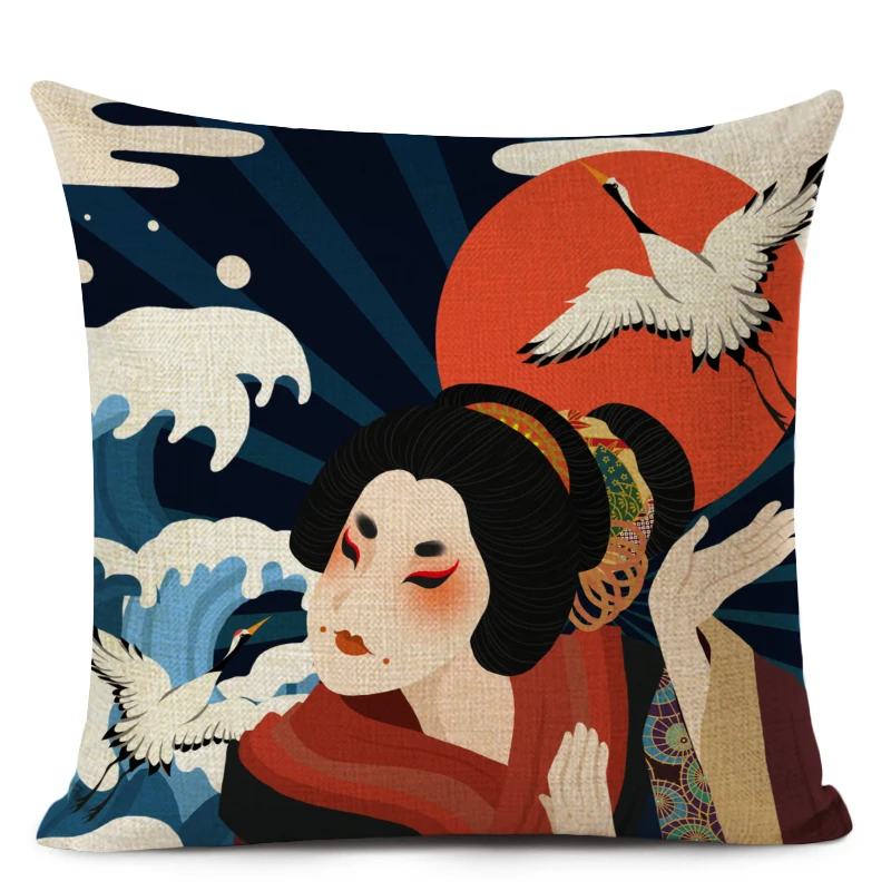 Декоративная льняная наволочка в японском стиле укиё ретро японская Дамская
