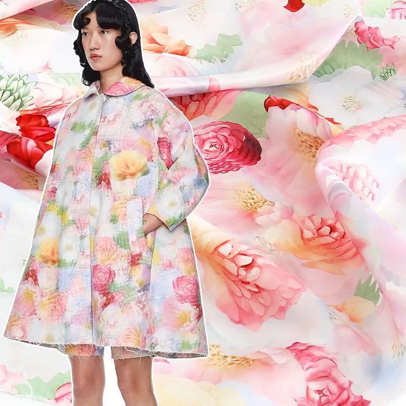 

Jacket printed polyester fabric 145 cm width digital inkjet shirt dress clothing handmade diy custom chiffon fabric