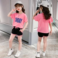 kids clothes letter t shirt shorts 2pcs clothes for girls sports suit children clothing summer girls clothes 4 6 8 10 12 years