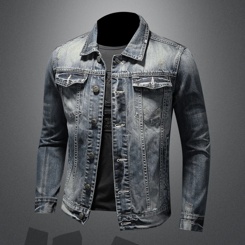 

Fashionable Slim Fit Denim Coat Men's Jacket H0688