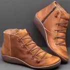 Женские ботинки; обувь из натуральной кожи; женская зимняя обувь в стиле ретро; женские ботильоны; женские модные коричневые ботинки на молнии; Botas Mujer