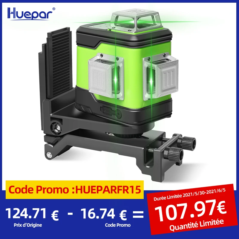 Самонивелирующийся лазерный 3D уровень Huepar 3x360 зеленый луч трехуровневый и