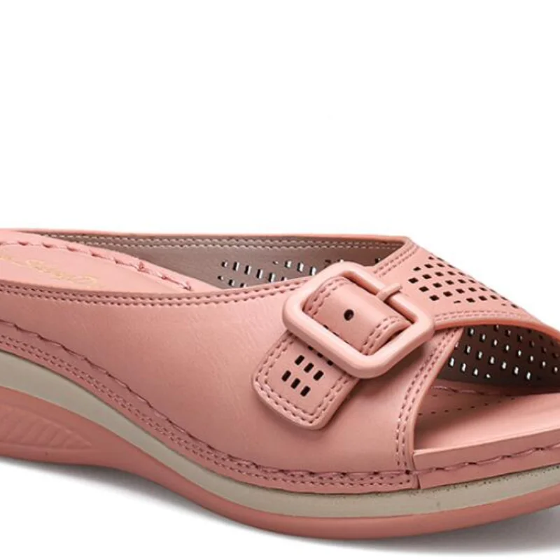 

2021 Summer New Fashion Women's Slippers Solid Color Metal Buckle Wedges No-slip Women Sandals Ladies Beach Platform Sandals
