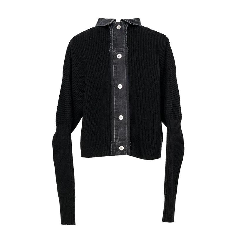 

2020 Autumn and Winter New All-match Positive and Negative Multi-wear Denim Stitching Sweater Women