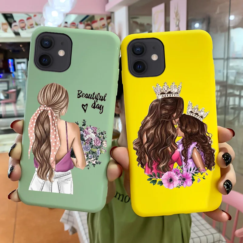

Candy Silicone Soft Cover For iPhone 12 Case Fashion Mother And Daughter Painted Shell For iPhone 12 Pro Max Mini Phone Cover