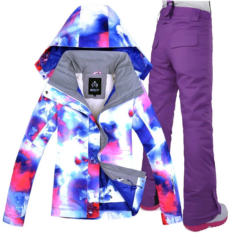 Женский лыжный костюм зимняя куртка с брюками для сноуборда и брюки катания на