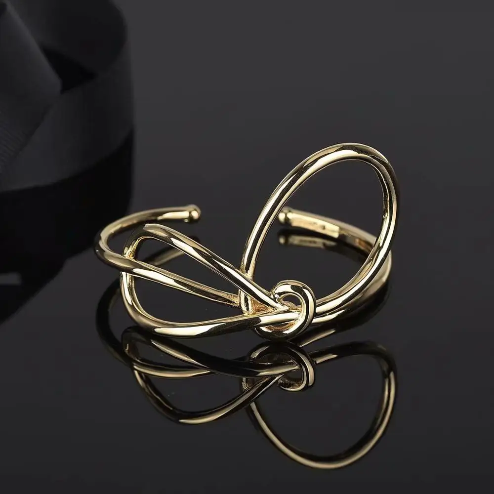 

Yellow gold simple twist rope opening Bracelet High-end banquet wristband bangle female fashion jewelry free shipping