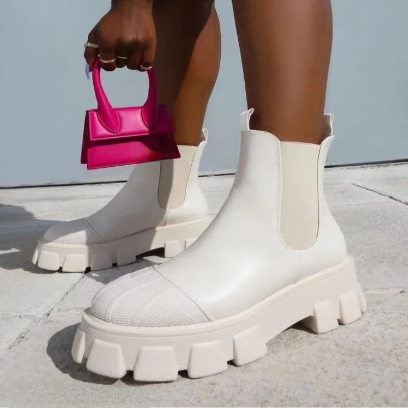 

Fashion Women's Shoes Martin Boots 2021 Autumn Winter Women Boots Botas Female Thick-soled Thick-heel Chelsea Platform Shoes