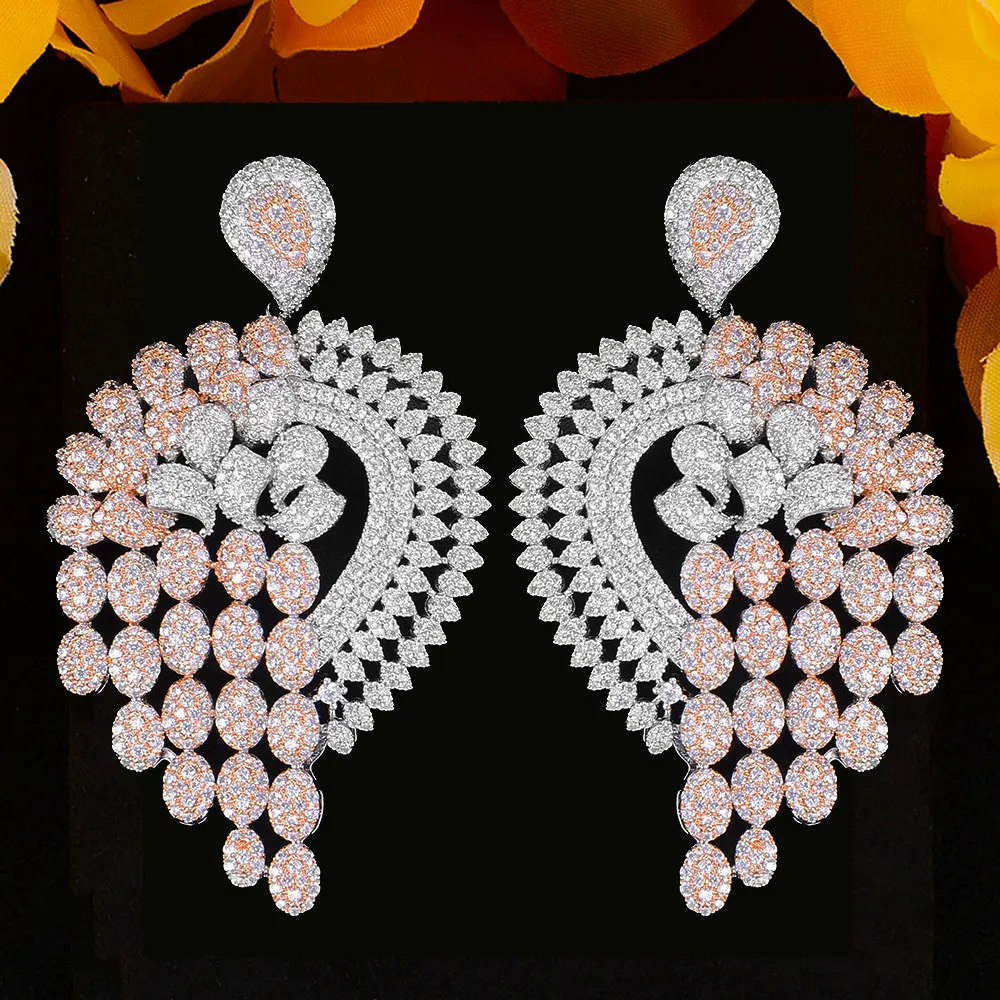 

Blanchette Brand Luxury BOLD 2 Tone African Dangle Earrings For Women Wedding Cubic Zirconia DUBAI Bridal Jewelry Accessories