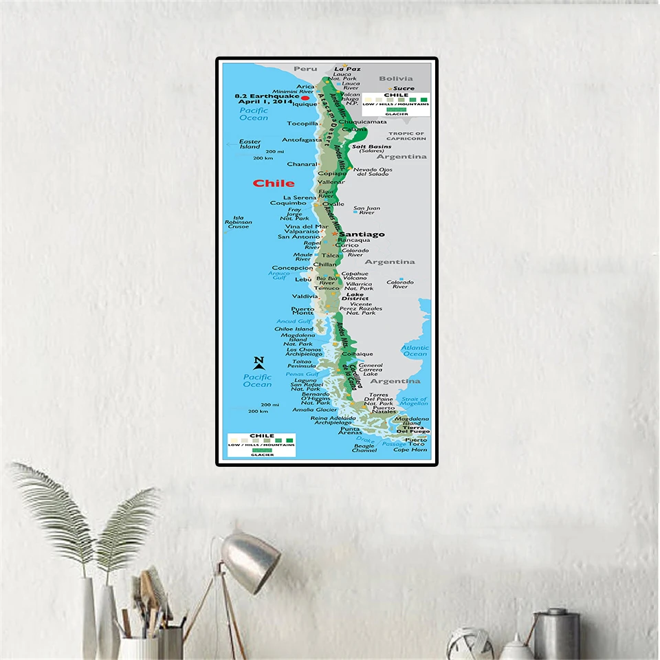 

60*120 cm The Chile Orographic Map Political Map Wall Art Poster Canvas Painting Living Room Home Decoration School Supplies