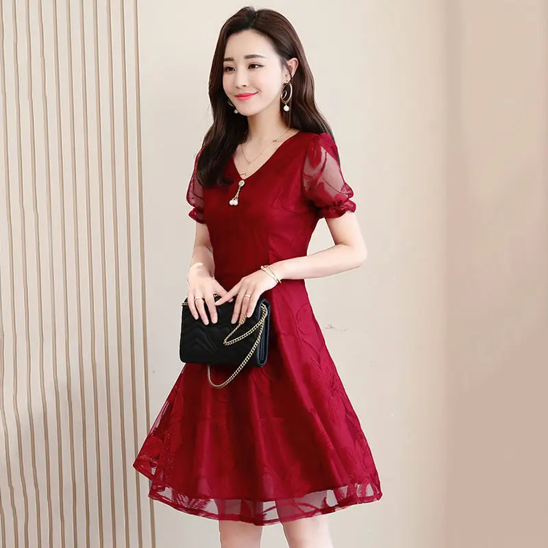 ShortWineRed Летнее женское кружевное мини-платье с длинным рукавом синего и розового цвета, большие размеры 5XL, новинка, богемное элегантное сексуальное Клубное платье с высокой талией, vestidos - Цвет: ShortWineRed